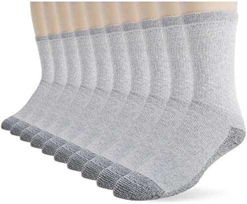 Fruit of the Loom Men's 10 Pack Everyday Work Crew Socks, Grey, Shoe Size: 6-12 (Sock Size: 10-13)