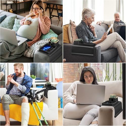 Image of Silicone Couch Cup Holder, Tray Anti-Spill Sofa Drink Coaster Anti-Slip Armrest Cup Holder Suit Tray for Remote, Snacks, Tissue, Magazines, Cellphone and iPad, Gift for Family, Friend
