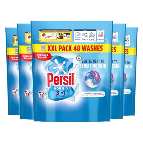 Persil XL 3-in-1 Washing Capsules Outstanding Stain Removal with No Residues Even in Quick and Cold Washes 7 Days of Lasting Freshness Washing Pods 48 Washes (Buy 5, Non Bio)