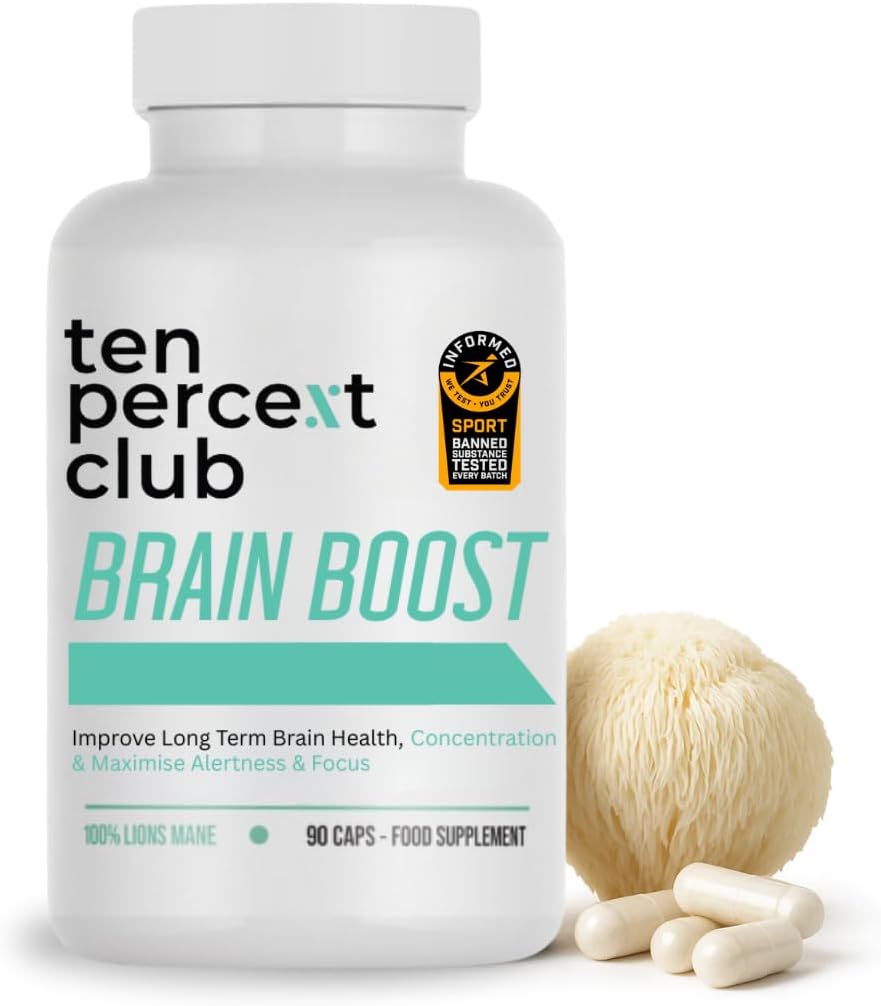 The Ten Percent Club – Brain Boost | Lions Mane Mushroom Complex Capsules for Enhanced Focus & Clarity | Nootropic Lions Mane Supplement for Cognitive Support | 90 Capsules