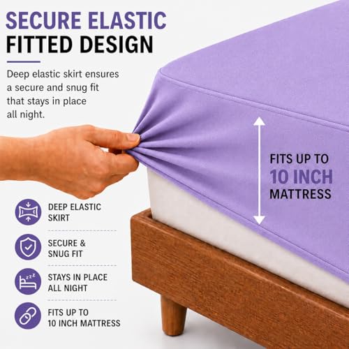 Image of Babylee 100% Waterproof King XL 78x72 Inch 6.5x6 Ft Fits Upto 10 Inch Mattress | Premium Terry Cotton Breathable Bed Protector | Mattress Cover for Double Bed | Lavender