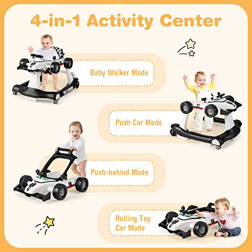 Image of GLACER Foldable Baby Walker, 4-in-1 Infant Walker with Adjustable Height & Speed, Music, Light, Steering Wheel & Washable Cushion, Baby Walker Activity Center for Boys Girls 6 -18 Months (White)