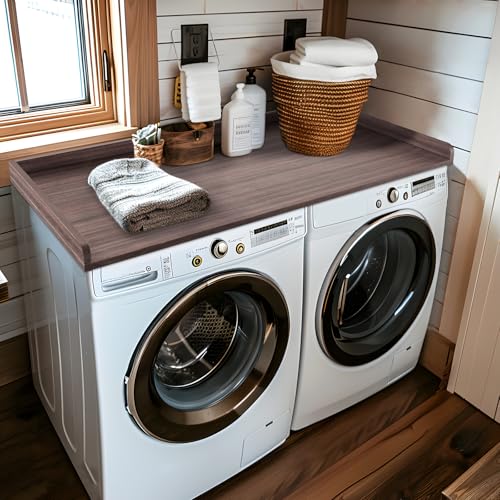 Kaboon Washer Dryer Countertop, Melamine Countertop with Edge Rails - 27.5" Depth x 54" Width Laundry Room Organization, Eucalyptus
