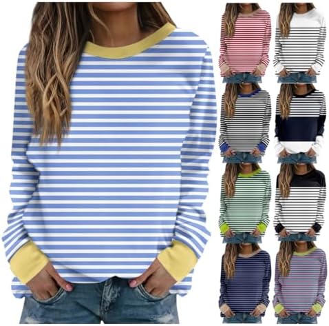 Generic Striped Shirt Women, Casual Crewneck Loose Soft Long Sleeve Sweatshirt Pullover Plus Size Fall Tops Loose Fit Blouses Generic Striped Shirt Women, Casual Crewneck Loose Soft Long Sleeve Sweatshirt Pullover Plus Size Fall Tops Loose Fit Blouses