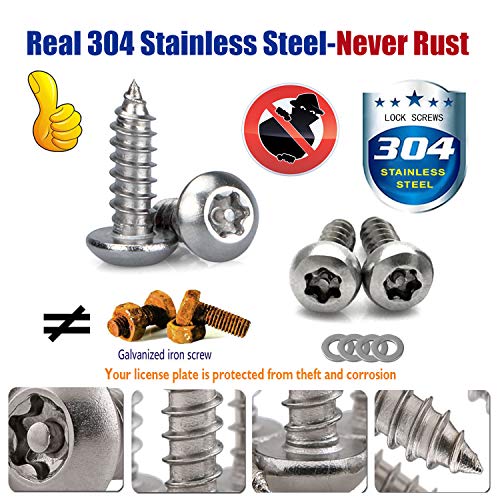 License Plate Screws Anti Theft- M5X16Mm Tamper Proof Security Car Tag Screw Set, Stainless Steel Mounting Hardware Kit- Self-Tapping Screws Rust Proof, Fasteners Nuts, Black Cap Cover #TOP1