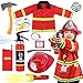 Fireman Costume for Kids, 10 Pcs Firefighter Costume with Toy Accessories Set, Fireman Role Play Outfit Toys, Kids Fireman Dress Up Clothes, Halloween for Boys Toddlers Ages 3 4 5 6 7
