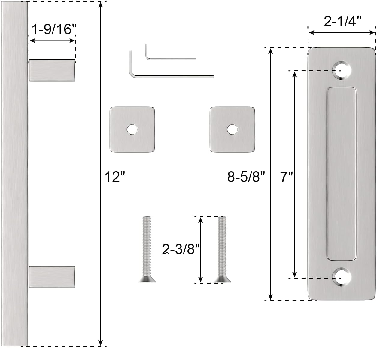 WINSOON 2PCS 12" Sliding Barn Door Handle Hardware with Flush Finger Pull, Large Rustic, Rectangle Pull and Flush Barn Door Handle Set, Suitable for Gate Garages Cabinet, Square