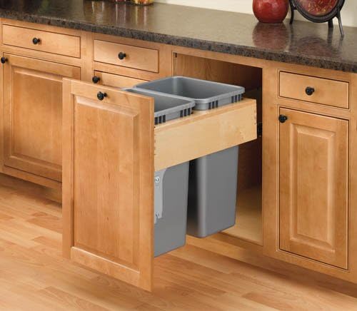 Rev-A-Shelf 50 Qt Double Top Mount/Door Mount Wood Waste Bin