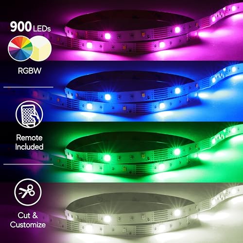 Image of Xtreme Multicolored LED Strip Lights with Remote, 100 Foot RGBW Lights Strip with Adhesive Backing, Cut & Reconnect, Dimmable, 15 Colors, 900 LED Lights, 4 Modes Including Strobe, Flash, Fade & Smooth