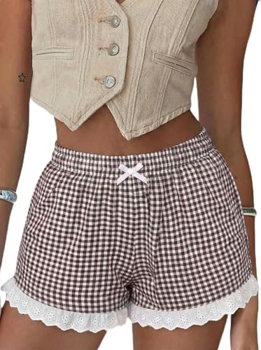 Image of Boxer Shorts for Women Pajama Gingham Shorts Casual Lounge Sleep Plaid Y2K Beach Bottoms for 2026 Summer