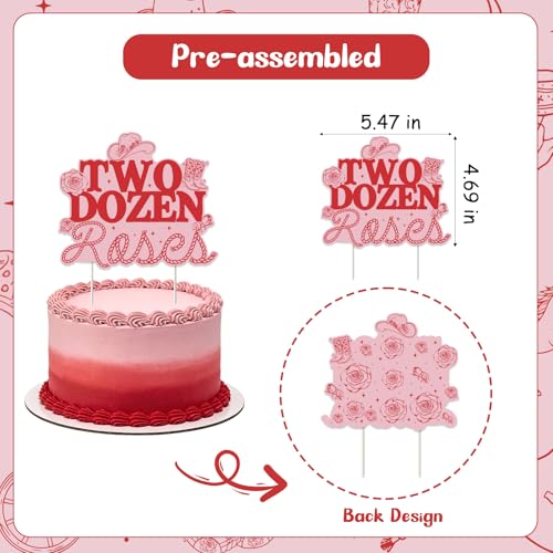 Two Dozen Roses Cake Toppers 25pcs for Girl 2nd Birthday Party, Pink Red Western Theme Double-Sided Cupcake and Cake Decorations Set by TWO WILD - Used condition - Image 4