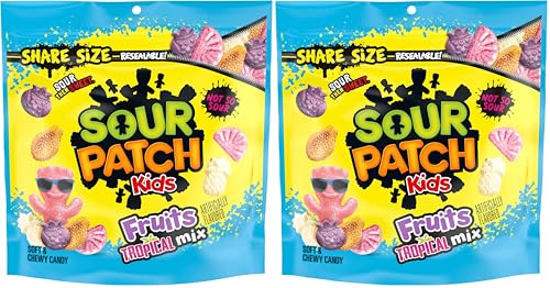 SOUR PATCH KIDS Fruits Tropical Mix Soft & Chewy Candy, Share Size, 11.11 oz (Pack of 2)
