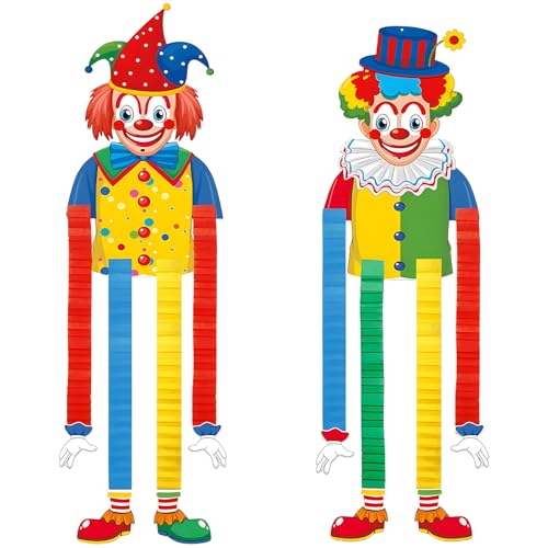 2 Pcs Carnival Clown Hanging Decorations – Colorful Accordion Leg Clown Paper Hanging Ornaments for Circus Party, Carnival Festival, and Birthday Decorations