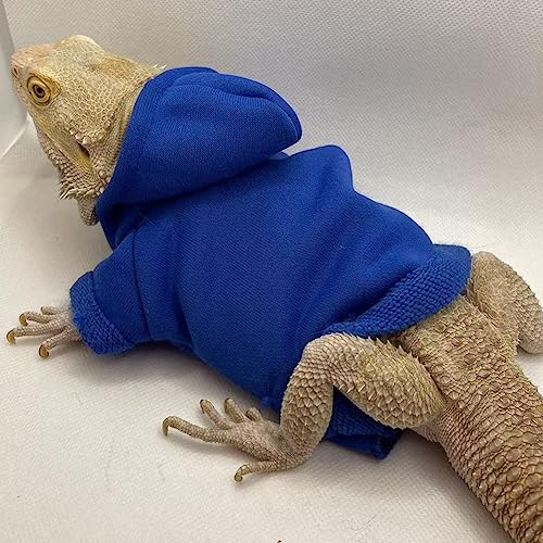 Lizard Clothes for Bearded Dragons Reptile Apparel Handmade Cotton Material Hoodies Sweater for Skin Protection Crested Gecko Chameleon (Pure Blue, Large)