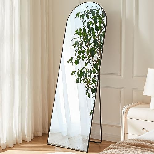 Arched Full Length Mirror 59"x16" Full Body Mirror Floor Mirror Standing Hanging or Leaning Wall, Arch Wall Mirror with Stand Aluminum Alloy Thin Frame for Living Room Bedroom Cloakroom,Black