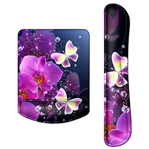 Keyboard Wrist Rest & Mouse Pad Wrist Rest Support Set,Ergonomic Memory Foam for Typist Gaming Office Relieve Wrist Pain (Purple flower, Art printing)