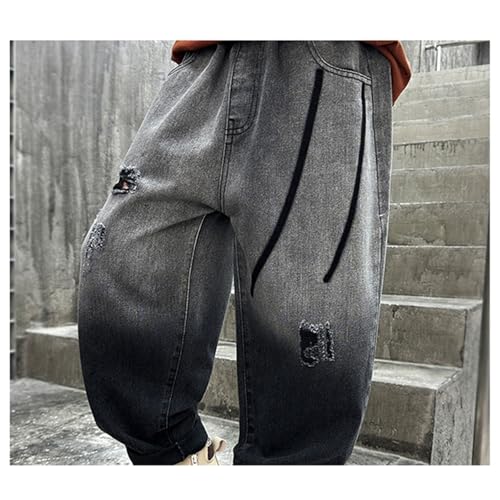 Boys Baggy Jeans Wide Leg Y2k Straight Denim Trousers Kids Streetwear Elastic Waist Pants with Pockets4