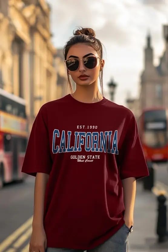 Image of JUNEBERRY Round Neck Drop Shoulder Round Neck Black & White Graphic Printed Pure Cotton Oversized Baggy Fit Half Sleeve T-Shirt for Women & Girls (Sizes: S to 2XL)