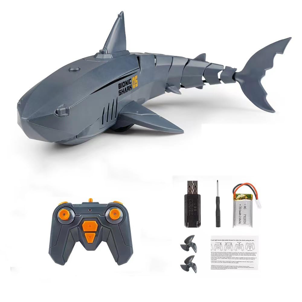 Alpharev A801 Electric Remote-Controlled Shark Toy for 3-6 Year-Old Boys - RC Swimming Pool Bathroom Toy, Great Gift for Kids With Rechargeable Battery (Grey)