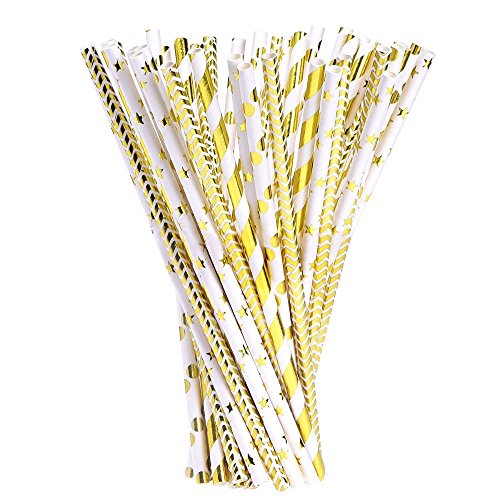 Vientiane papieren rietjes, 100 stuks biologisch papier stro met sterstrepen, voor verjaardag, bruiloft, babyparty… - Image 6