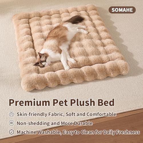 SOMAHE Soft Plush Cat Bed Mat, Machine Washable, Small 23x15 Latte Coffee | Machine Washable + Non-Slip Paw Bottom: soft cat mat stays fluffy and steadier on floors, couches, and cat trees. - Image 3