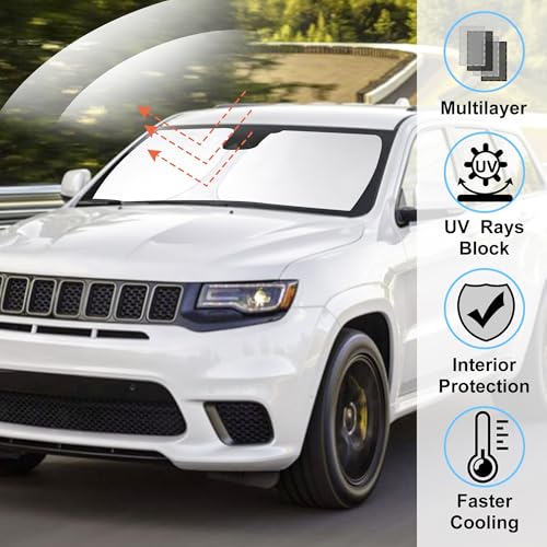 Image of Windshield Sun Shade Foldable Sunshade Protector Custom Fit Jeep Cherokee 2014-2022 2023 Trailhawk,Overland, Limited, Latitude, Altitude Accessories (Not for Jeep Grand Cherokee)