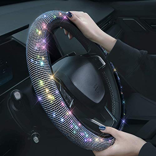 Shering Bling Rhinestones Steering Wheel Cover with Crystal Diamond Sparkling Car SUV Breathable Anti-Slip Steering Wheel Protector for Women ,Party,Birthday Gift((Fit 14.2\"-15.3\" Inch))
