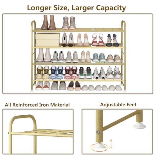Image of LINZINAR Shoe Rack 4 Tier Storage Organizer for Closet Entryway Metal Gold