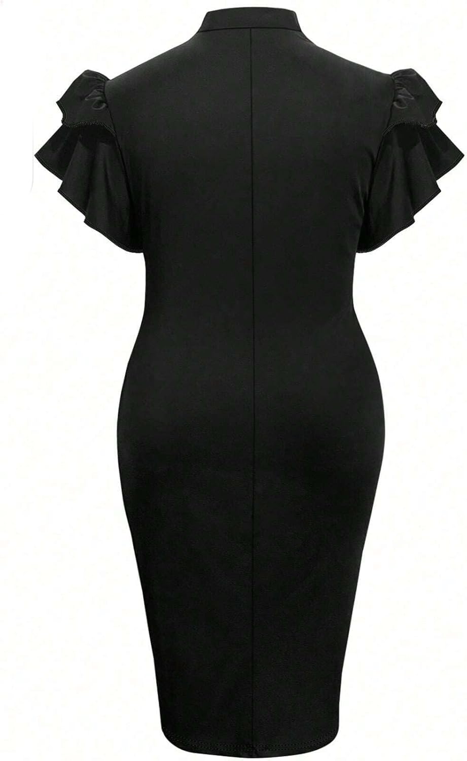 Casual Elegant Women's Ruffle Short Sleeve Mock Neck Bodycon Midi Dress - Image 4