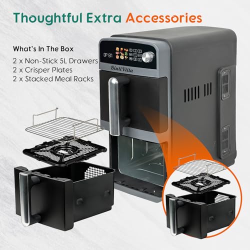10L Double Stack Air Fryer with Dual Basket & 2 Drawers – 2400W Dual Air Fryer for Even Heating with 4 cooking levels | 9-in-1 Modes, Sync&Match, Shake Reminder,Large for Family Capacity - Image 6