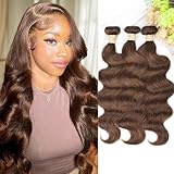 ALLRUN 18 20 22 Inch Brown Human Hair Bundles Body Wave 3 Pcs - 100% Unprocessed Brazilian Virgin Hair Extensions Chocolate Brown Bundles Human Hair 4# Color (12A)