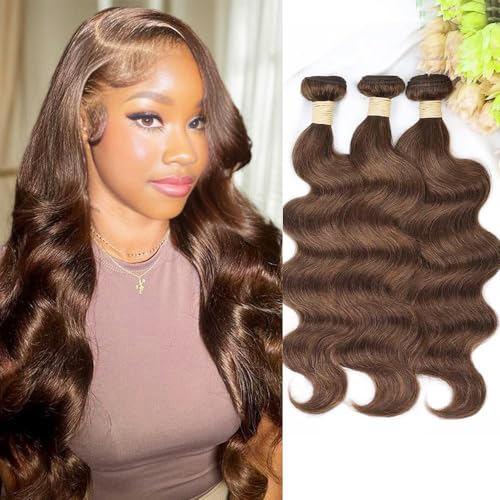 ALLRUN 18 20 22 Inch Brown Human Hair Bundles Body Wave 3 Pcs - 100% Unprocessed Brazilian Virgin Hair Extensions Chocolate Brown Bundles Human Hair 4Color (12A)