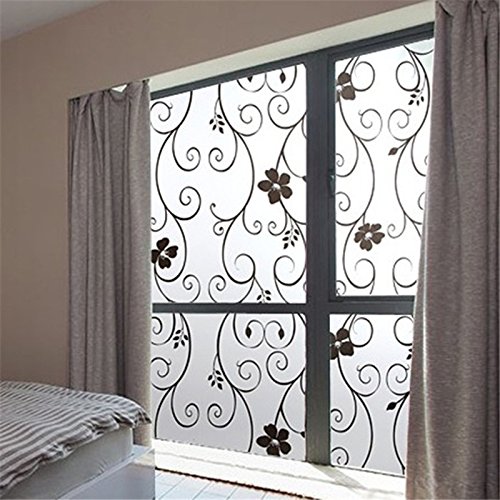Película decorativa autoadesiva WINOMO para janela de vidro fosco flor de ferro decalque de janela p