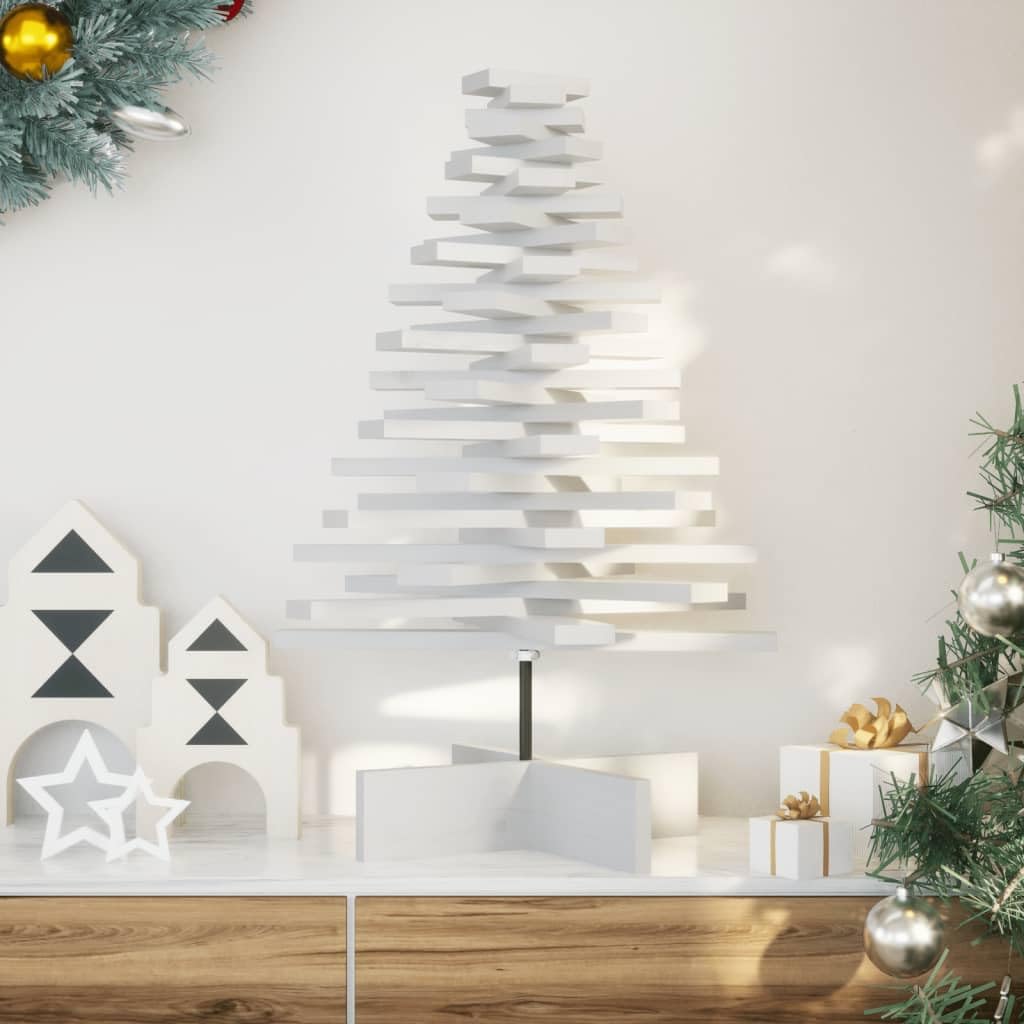 Albero di Natale in legno massello di pino, bianco, 52 x 52 x 80 cm