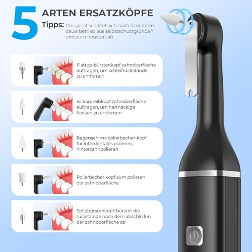 Zahnreinigung Zahnaufhellungsset Professionell, Zahnpolierer mit 5 Modi für Zahnreinigung & Zähne Aufhellen, zum Polieren nach der Zahnreinigung, Zahnaufhellung Bleaching Set mit 5 Köpfen – Bild 5