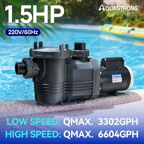Image of Aquastrong Riptide Series 1.5 HP In /Above Ground Pool Pump, 220V Dual Speed, Up to 6,604 GPH High Flow, Pure Copper Motor, Energy Efficient, Self Priming with Filter Basket