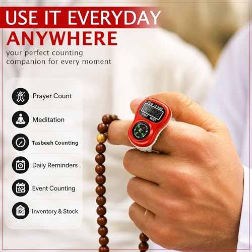 Image of GLUN Finger Counter Ring with Compass Pack of 3, Digital 5-Digit LCD Tally Counter for Prayer, Mantra, Meditation, Sports Counting Device Portable Size