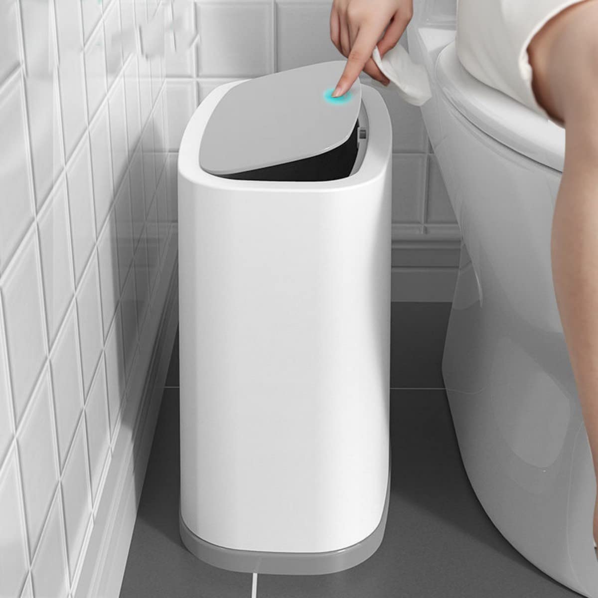 IEEK Cestino Spazzatura Sottile Da 12 Litri - Trasparente E Bianco, Rettangolare In Plastica, Per Spazi Stretti In Ufficio, Bagno O Cucina