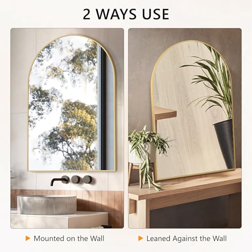 Arched Wall Mirror for Bathroom,Mirrors for Wall,28''x40'',Vanity Mirror for Bedroom Dresser, Entryway, Living Room, Metal Frame (28''x40'',Gold)