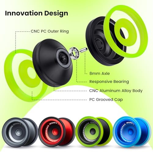 MAGICYOYO V13 DEEPSPIN Bi-Material Yoyo for Kids 8-12, Dual Purpose Professional Yoyo for All Skill Levels, Trick Yo yo with 12 Yo-yo Strings, Finger Brace, Bearing Kit (Red+Black Rings)