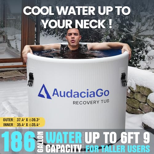 Image of XXL Ice Bath Tub for Athletes, Compatible with Water Chillers, 186-Gallon Inflatable Cold Plunge Tub with Insulated Lid, Step, Water-Absorbent Mat, Portable for Outdoor & Indoor Recovery