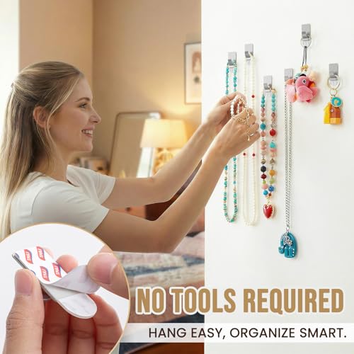 Image of TAILI Hooks for Hanging 10 Metal Sticky Hooks and 14 Adhesive Strips Silver