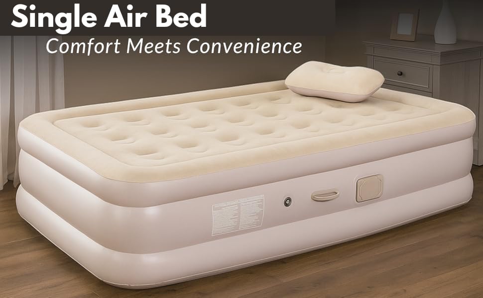 Image of Single Air Bed, Inflatable Mattres with Free Electric Pump, Quick Self-Inflation /Deflation Guest Air Mattress, Blow Up Bed for Home Camping Versatile Sofa Cum Air Folding Sofa Bed-Long-Lasting (AA)