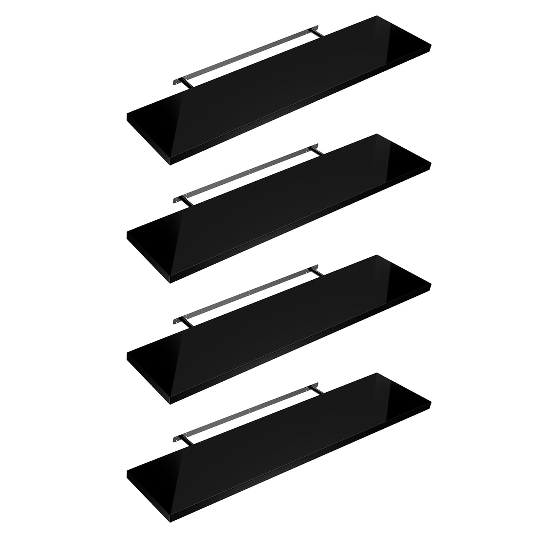 Shelfinity Set of 4 Black Floating Shelves for Wall | 60cm High Gloss Modern Wall Shelves | For Bedroom Living Room Bathroom Kitchen Office | Floating Shelf Unit Ideal for Display & Storage