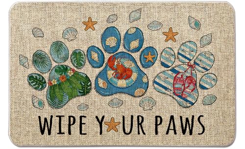 QIONG MENG Summer Door Mat Wipe Your Paws Doormat Outdoor Coastal Decor Beach Welcome Mat Entrance Rugs 17 x 27 Inch Farmhouse Home Kitchen Floor Front Door Mat