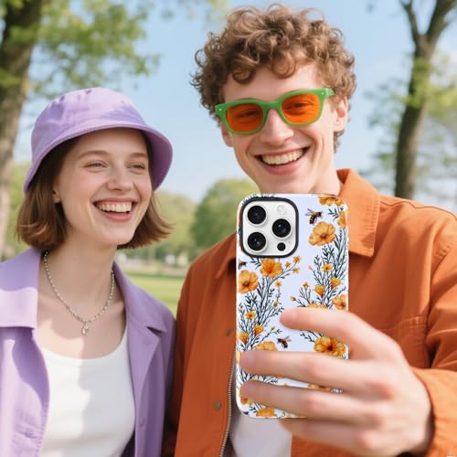 Image of Magnetic for iPhone 15 Pro Max Case [Compatible with Magsafe] Yellow Flower Floral Pattern Design, Full Body 2 in 1 Shockproof Scratch Resistant Protective Cover for Women Girl
