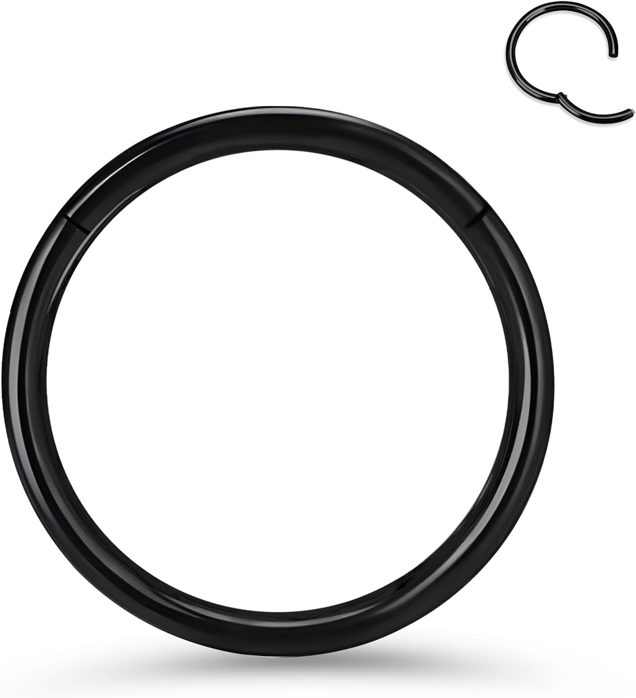 Titanium Hoop Nose Ring 12G Seamless Hinged Septum Rings 10mm Conch Piercing Jewelry Black Segment Clicker Lip Rings Cartilage Earring Helix Rook Tragus