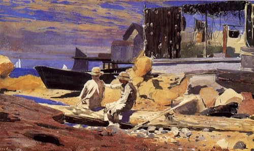 Peinture à l'huile En attendant les bateaux reproduite à la main par un maître d'art