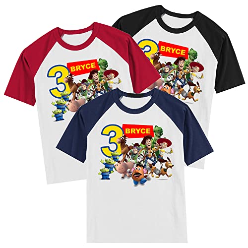 Personalized Toy Cartoon Movie Birthday Shirt | Personalized with Name and Age | Unisex Short Sleeve Raglan T-Shirt4