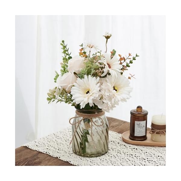 Fake flowers artificial flowers roses daisies with vase faux silk flowers eucalyptus fake plant decor for home office bathroom farmhouse kitchen dining table decor  urban country home decor
